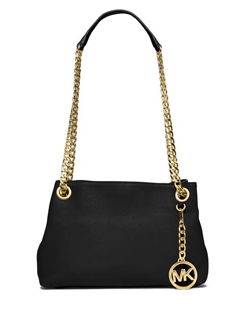 michael kors black leather handbag with gold chain|Michael Kors black tote bag.